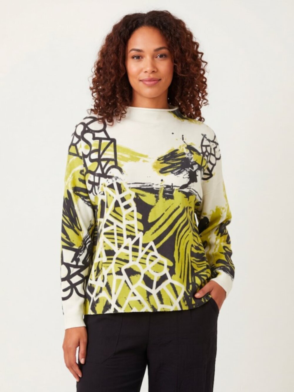 Inoah Shimmer Golden Abstract Sweater S/M Lagenlook